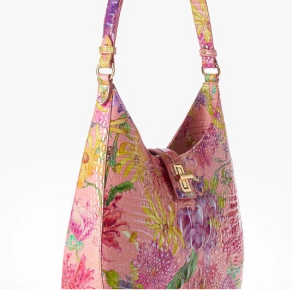 Brahmin Fallon Perennial Vibrant Pink and Purple Floral Shoulder Bag - Picture 5 of 9